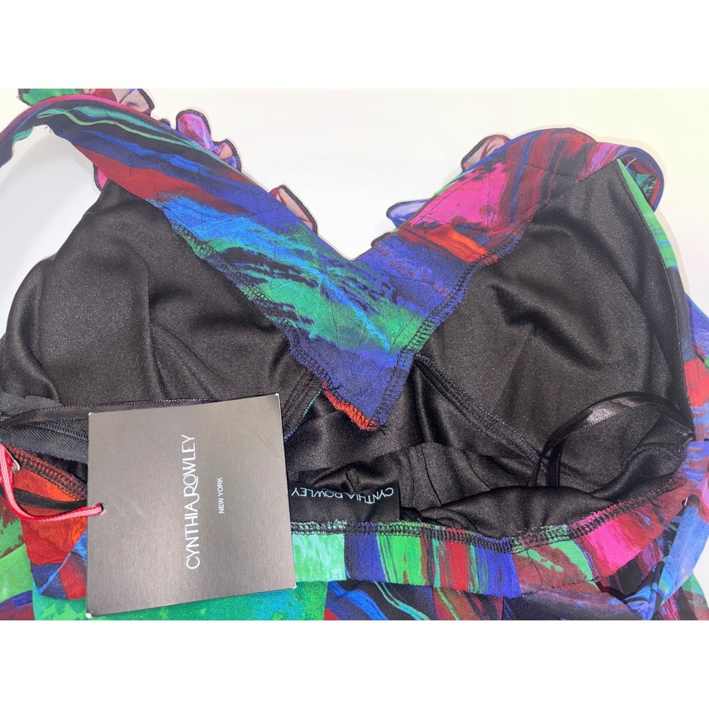 Cynthia Rowley Womens Abstract Print High Low Ruffle Dress Multi Color Size 10 - Picture 8 of 9